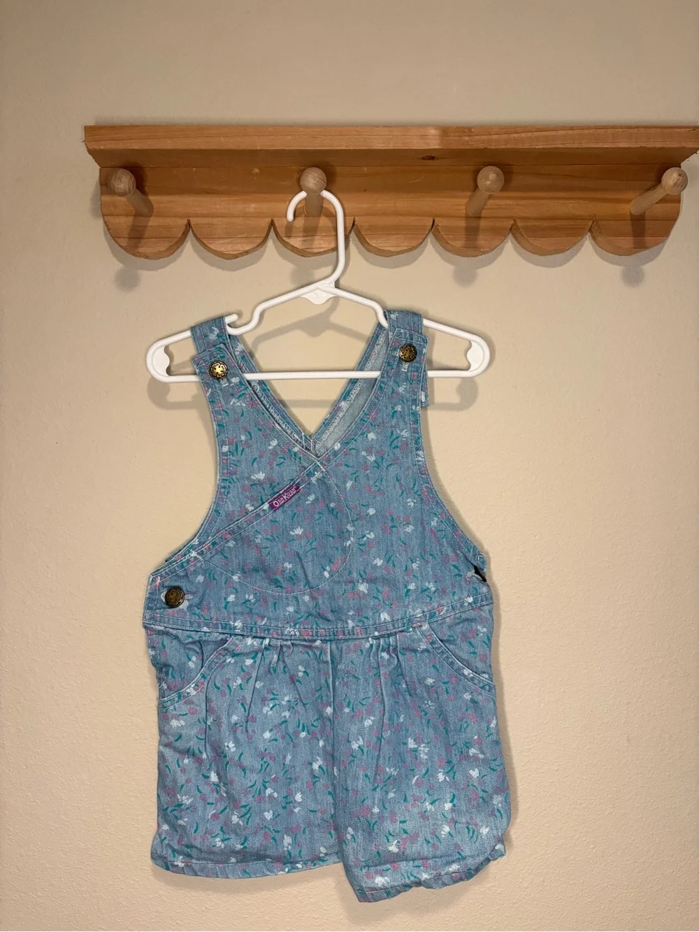 Vintage Oshkosh Girls' Blue Floral Denim Romper Overalls